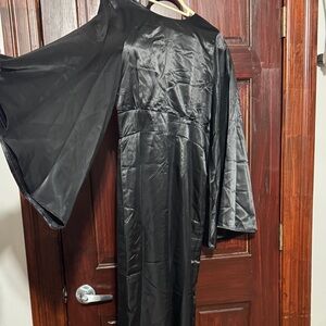 Elegant Black Satin Dress with Flared Sleeves